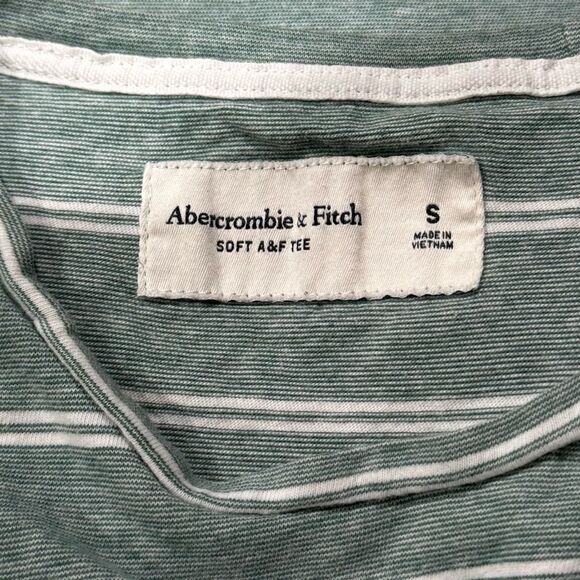 Abercrombie and Fitch Soft AF Green and White Striped Tee Shirt Men’s Small - Picture 3 of 3